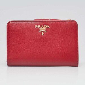 Prada Red Saffiano Leather Small Compact Wallet